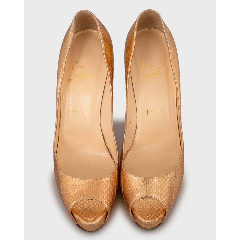 Christian Louboutin Gold Python Open-Toe Pumps Sz… - image 2
